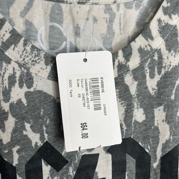 New Chaser AC/DC Band Logo Tank Leopard Cheetah Print Women XSmall White Gray Xs - Picture 4 of 8